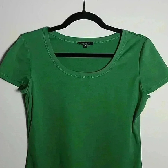 Lafayette 148 New York Modern Short-Sleeve Green Cotton Jersey Tee Size Small - Picture 3 of 11